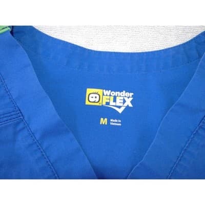 WonderWink WonderFlex Womens Blue V-Neck Scrub Top Short Sleeve Medium 0168 - Thumbnail 5