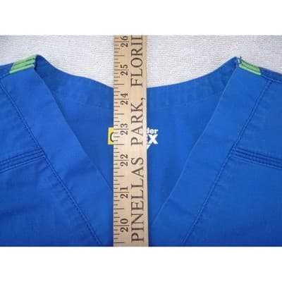 WonderWink WonderFlex Womens Blue V-Neck Scrub Top Short Sleeve Medium 0168 - Thumbnail 2