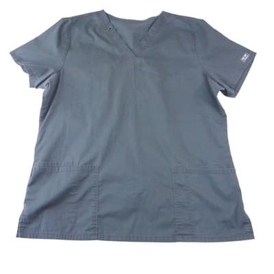 Cherokee Workwear Womens V-Neck Scrub Top Dark Gray Pockets Size XL