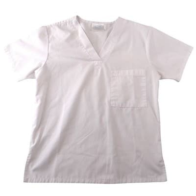White V-Neck Medical Scrub Top Short Sleeve Chest Pocket Workwear Womens