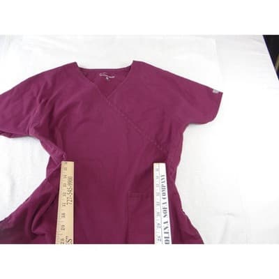 Butter-Soft Womens Scrub Set Burgundy V-Neck Top Elastic Waist Pants Size Small - Thumbnail 5