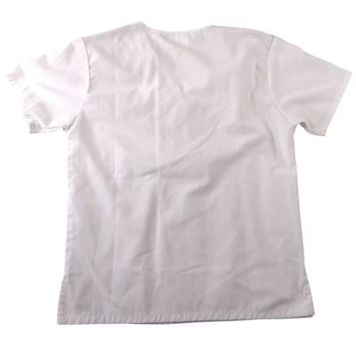 White V-Neck Medical Scrub Top Short Sleeve Chest Pocket Workwear Womens - Thumbnail 3