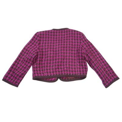 One World Womens Purple Brown Houndstooth Cropped Open Front Jacket Large 1988 - Thumbnail 4