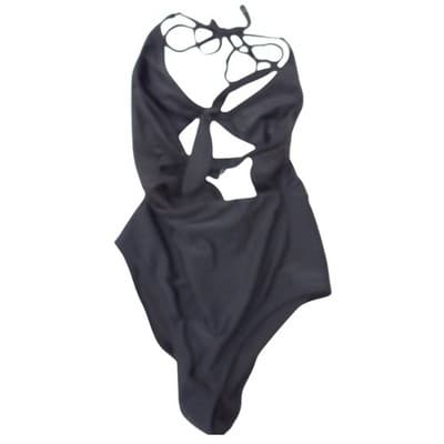 Aerie Womens Black Cutout Front Tie Halter One Piece Swimsuit XS RN54485
