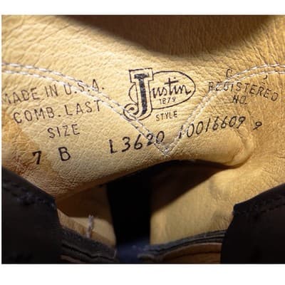 Justin L3620 Black Leather Roper Western Boots Womens 7 B Made in USA Round Toe - Thumbnail 3