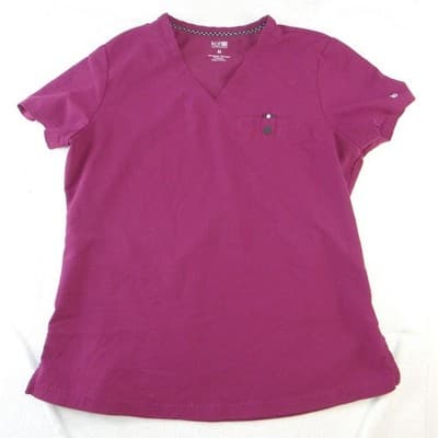 Koi Next Gen Womens Scrub Top Medium Purple V-Neck Chest Pocket Stretch 2410