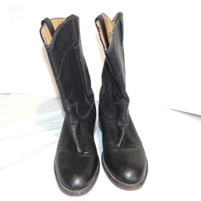 Justin L3620 Black Leather Roper Western Boots Womens 7 B Made in USA Round Toe - Thumbnail 4