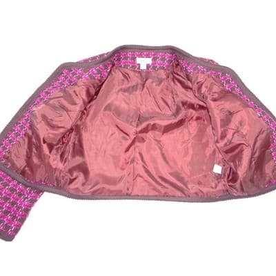 One World Womens Purple Brown Houndstooth Cropped Open Front Jacket Large 1988 - Thumbnail 2