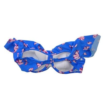 Womens Blue Floral Ruffle Off the Shoulder Underwire Bikini Top Large - Thumbnail 3