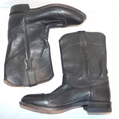 Justin L3620 Black Leather Roper Western Boots Womens 7 B Made in USA Round Toe - Thumbnail 2