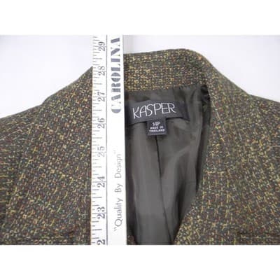 Vintage Kasper Women 14P Tweed Blazer Jacket Olive Green Brown Earth Tone Sz 14 - Thumbnail 6