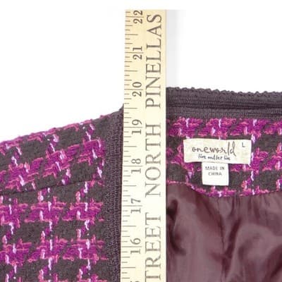 One World Womens Purple Brown Houndstooth Cropped Open Front Jacket Large 1988 - Thumbnail 6