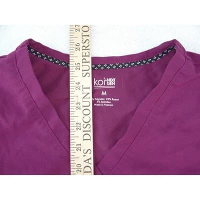 Koi Next Gen Womens Scrub Top Medium Purple V-Neck Chest Pocket Stretch 2410 - Thumbnail 2