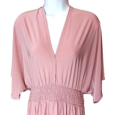 Vintage Pink Maxi Dress Butterfly Sleeves Smocked Waist Lace Trim Boho Flowy - Thumbnail 3