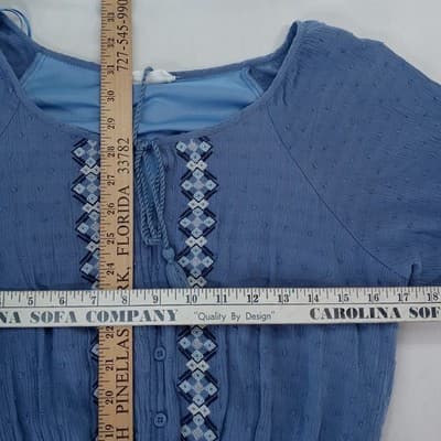 Lucky Brand Blue Textured Embroidered Tassel Tie Neck Dress - Youth Size XL - Thumbnail 5