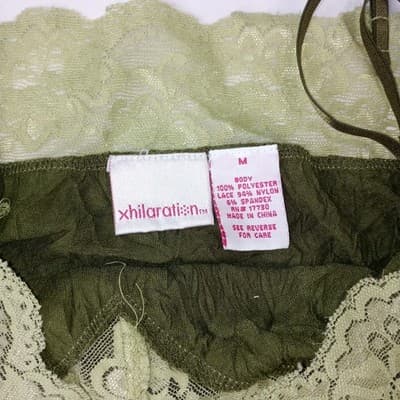 Y2K Xhilaration Olive Green Lace Trim Crinkle Camisole Top Women's Size M - Thumbnail 2
