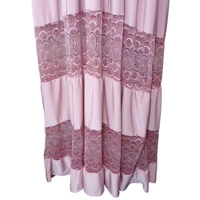 Vintage Pink Maxi Dress Butterfly Sleeves Smocked Waist Lace Trim Boho Flowy - Thumbnail 6