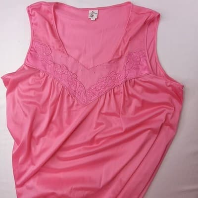 Vintage Princess Lingerie Pink Satin Nightgown Pearl Buttons Sheer Trim Size L - Thumbnail 11