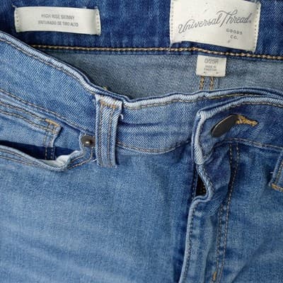 Universal Thread High Rise Skinny Jeans Patchwork Blue Denim Juniors Size 0 26R - Thumbnail 2