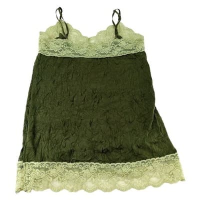 Y2K Xhilaration Olive Green Lace Trim Crinkle Camisole Top Women's Size M - Thumbnail 3