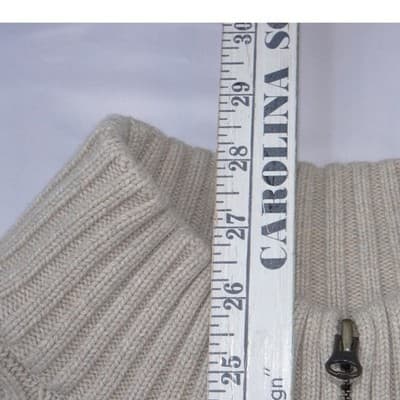 Lands End Mens XL Full Zip Ribbed Cardigan Sweater Oatmeal Beige Mock Neck - Thumbnail 5