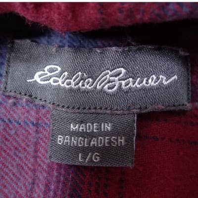 Eddie Bauer Mens Large Red Blue Plaid Flannel Button Down Shirt Long Sleeve - Thumbnail 2