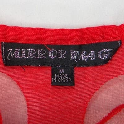 VTG Mirror Image Red Floral Burnout Sleeveless Tunic Sharkbite Hem Top Women M - Thumbnail 2