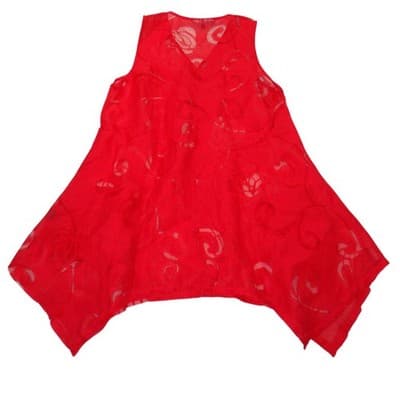 VTG Mirror Image Red Floral Burnout Sleeveless Tunic Sharkbite Hem Top Women M - Thumbnail 3