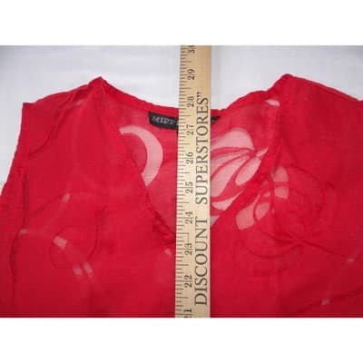 VTG Mirror Image Red Floral Burnout Sleeveless Tunic Sharkbite Hem Top Women M - Thumbnail 6