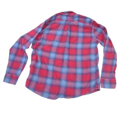 Eddie Bauer Mens Large Red Blue Plaid Flannel Button Down Shirt Long Sleeve - Thumbnail 3