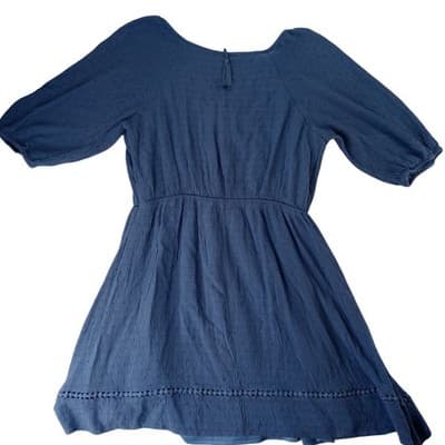 Lucky Brand Blue Textured Embroidered Tassel Tie Neck Dress - Youth Size XL - Thumbnail 3