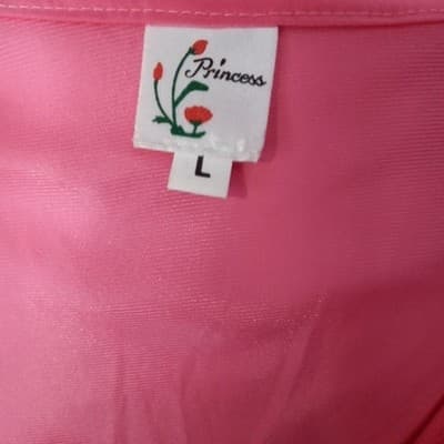 Vintage Princess Lingerie Pink Satin Nightgown Pearl Buttons Sheer Trim Size L - Thumbnail 2