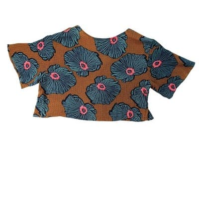 ONE CLOTHING Women's XS Brown Floral Print Tie Front Flutter Sleeve Crop Top - Thumbnail 5
