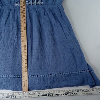 Lucky Brand Blue Textured Embroidered Tassel Tie Neck Dress - Youth Size XL - Thumbnail 6