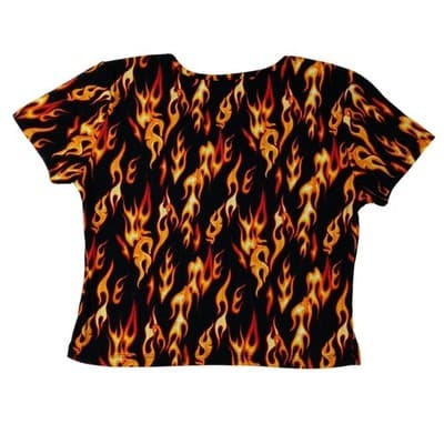 J FOR JUSTIFY Flame Print Crisscross VNeck CropTop Women Size M Black Orange Red - Thumbnail 3