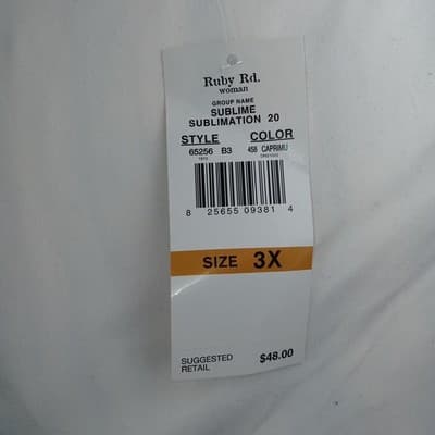NWT-Ruby Rd. Favorites Woman 3X Blue Floral Geometric Print 3/4 Sleeve Tunic Top - Thumbnail 4