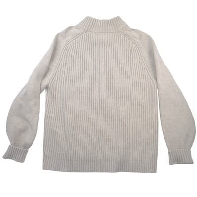 Lands End Mens XL Full Zip Ribbed Cardigan Sweater Oatmeal Beige Mock Neck - Thumbnail 3