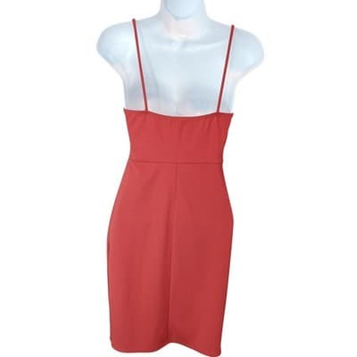 Lulus Coral Red Spaghetti Strap Bodycon Mini Dress Wrap Skirt Size S - Thumbnail 3