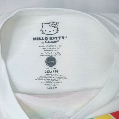 Kids Hello Kitty Rainbow T Shirt Size 2XL Youth White Short Sleeve Graphic Tee - Thumbnail 2