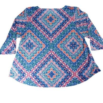 NWT-Ruby Rd. Favorites Woman 3X Blue Floral Geometric Print 3/4 Sleeve Tunic Top - Thumbnail 5