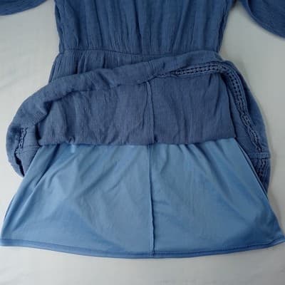 Lucky Brand Blue Textured Embroidered Tassel Tie Neck Dress - Youth Size XL - Thumbnail 4