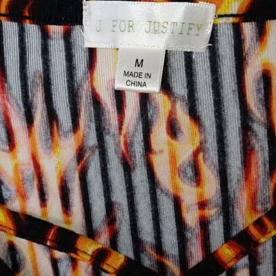J FOR JUSTIFY Flame Print Crisscross VNeck CropTop Women Size M Black Orange Red - Thumbnail 2