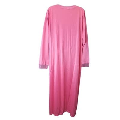 Vintage Princess Lingerie Pink Satin Nightgown Pearl Buttons Sheer Trim Size L - Thumbnail 5