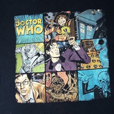 Her Universe Doctor Who Comic Collage T Shirt Mens Medium Black BBC Licensed - Thumbnail 2