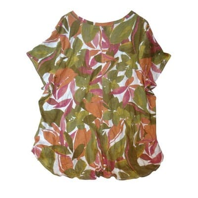 Tahari Womens 3X V Neck Short Sleeve Leaf Print Top Orange Green Pink - Thumbnail 2
