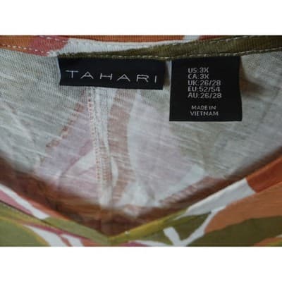 Tahari Womens 3X V Neck Short Sleeve Leaf Print Top Orange Green Pink - Thumbnail 3
