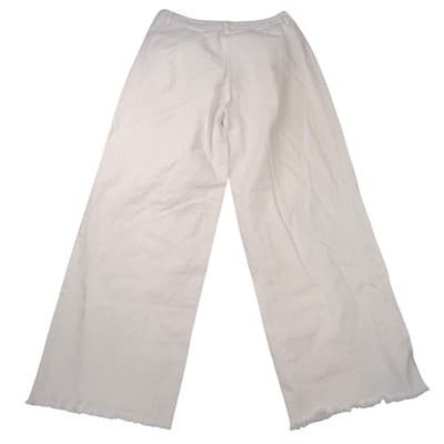 SHEIN Curve White Wide Leg Raw Hem Jeans Plus Size 0XL High Waist Denim - Thumbnail 3