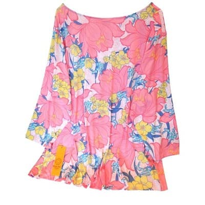 Ruby Rd Womens Pink Floral Print 3X V Neck Tunic Top - Thumbnail 2