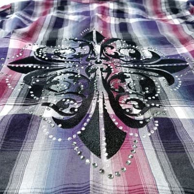 Y2K Maurice's Plaid Shirt Rhinestone Embellished Lace Western Style Women's Med - Thumbnail 12
