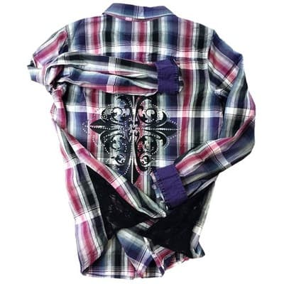 Y2K Maurice's Plaid Shirt Rhinestone Embellished Lace Western Style Women's Med - Thumbnail 13